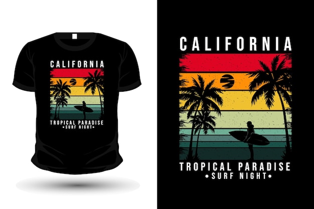 California Tropikalny Raj Merchandise Sylwetka T-shirt W Stylu Retro