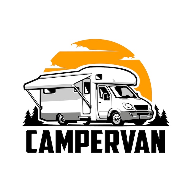 Campervan Samochód Kempingowy Rv Logo Wektor Sztuka Na Białym Tle