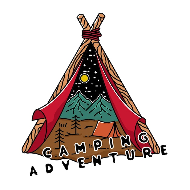 Camping Adventure Vintage Monoline Design