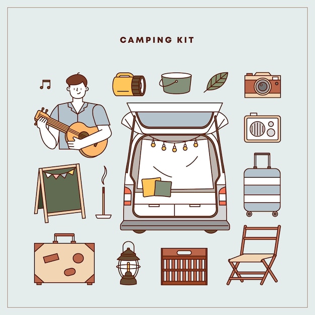 Camping Element Wektor Ilustracja Zestaw