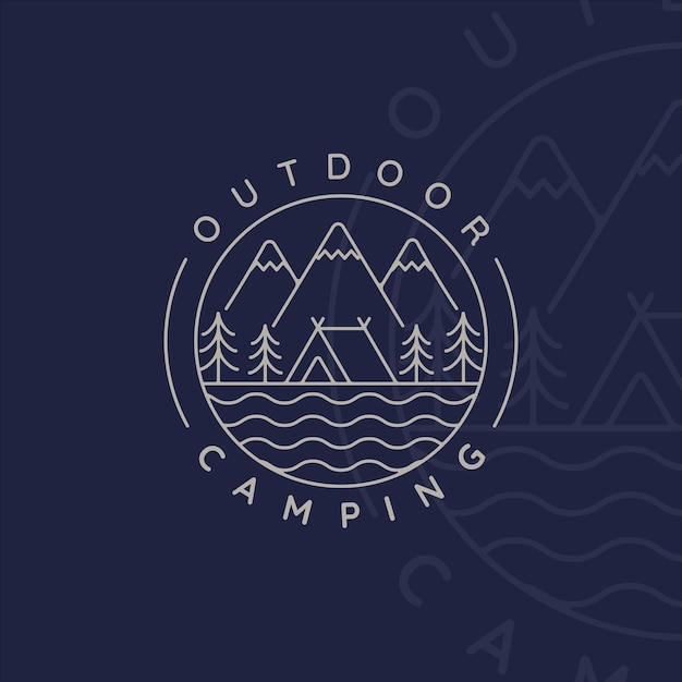 Camping Logo Linia Sztuki Proste Minimalistyczne Wektor Ilustracja Szablon Ikona Designu. Symbol Przygody I Wanderlust Dla Aktywności Na świeżym Powietrzu Obóz Letni Z Koncepcją Odznaki