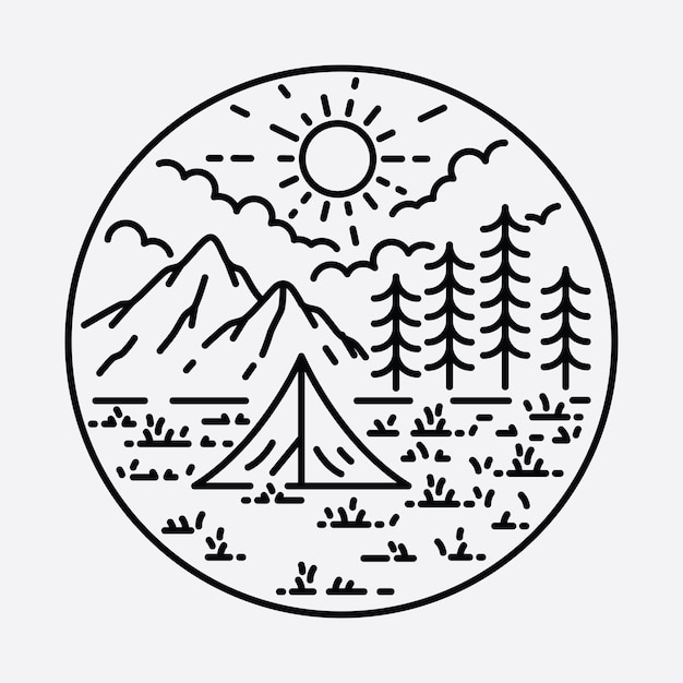 Camping Natura Przygoda Dzika Linia Odznaka łatka Szpilka Graficzna Ilustracja Projekt Koszulki Artystycznej