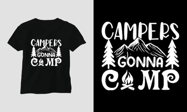 Plik wektorowy camping svg design z obozem, namiotem, górą, jangle, drzewem, wstążką, sylwetka piesza