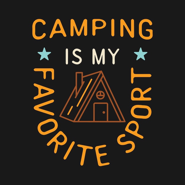 Plik wektorowy camping t shirt design w minimalistycznym stylu sztuki linii z cytatem obóz jest moim ulubionym sportem podróże liniowe godło piesze wycieczki kolorowe etykiety grafika wektorowa tee stock