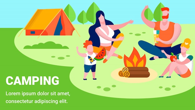 Camping Tekst I Odpoczynku Banner Reklamowy Rodziny