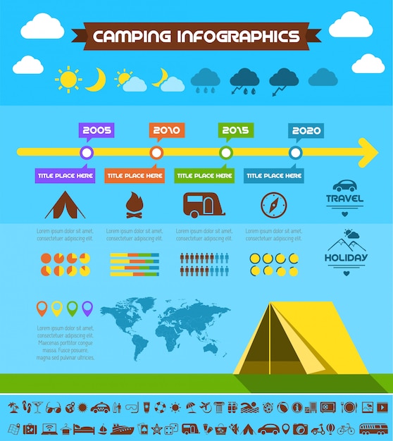 Campingowy Infographic Szablon.