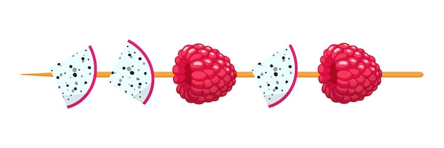 Plik wektorowy canape owocowe na drewnianym szpikulcu. malina i smoczy owoc. koncepcja zdrowej żywności