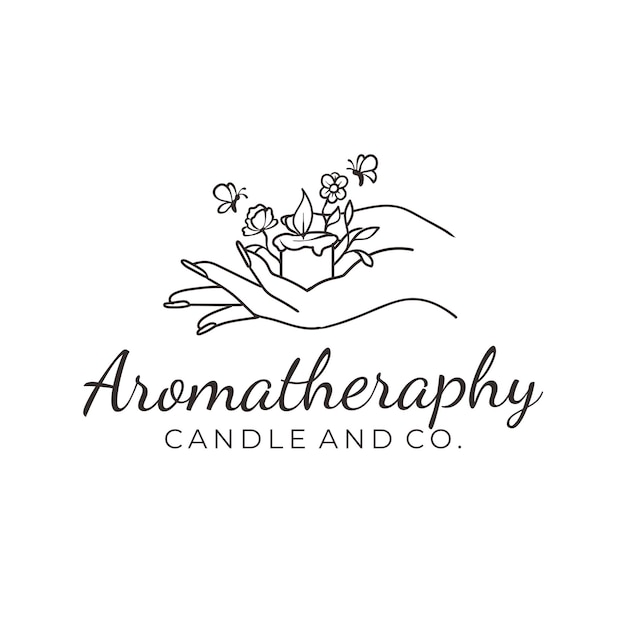 Plik wektorowy candle on hand logo design botanical candle logo design minimalist hand logo