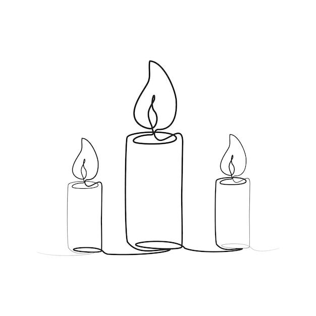 Candle pojedynczy ciągły jeden linia linia wyciągnięta rysunek sztuki wektorowej i projektowanie tatuażu