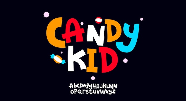 Plik wektorowy candy kid, abstrakcyjna figlarna odręczna czcionka alfabetu. krój typografii