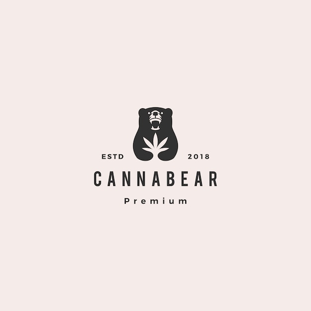 Cannabear Konopi Niedźwiedź Logo Hipster Retro Vintage