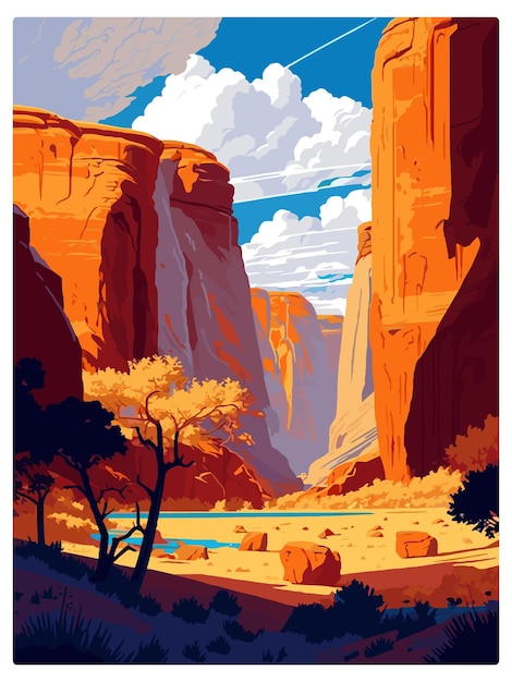 Plik wektorowy canyon de chelly national monument arizona vintage travel poster souvenir postcard portret malarstwo