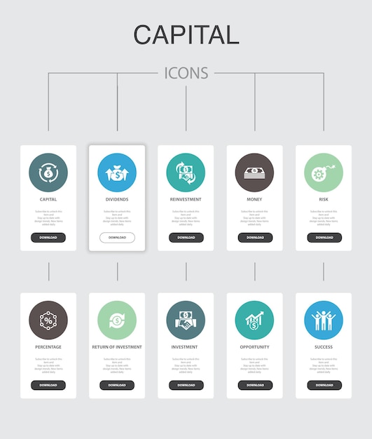 Capital Infographic 10 Kroków Projektowania Interfejsu Użytkownika. Dywidendy, Pieniądze, Inwestycje, Proste Ikony Sukcesu