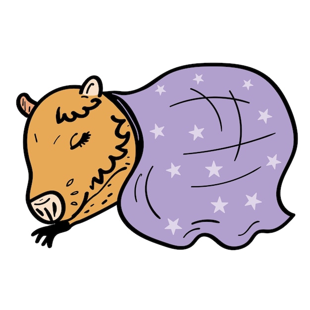 Plik wektorowy capybara śpi pod kocem.