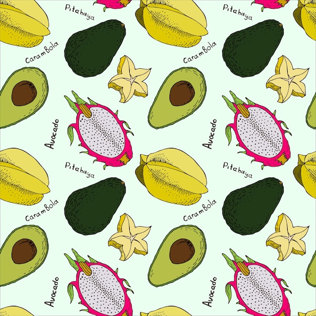 Carambola awokado i pitahaya wzór