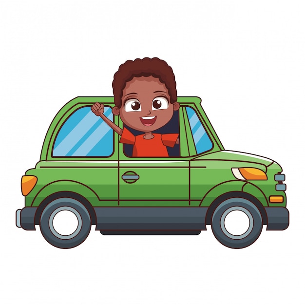 Cartoon Chłopiec Jazdy Samochodem