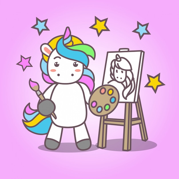 Plik wektorowy cartoon_cute kawaii unicorn painting