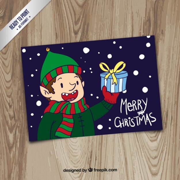 Plik wektorowy cartoon elf z christmas gift karty