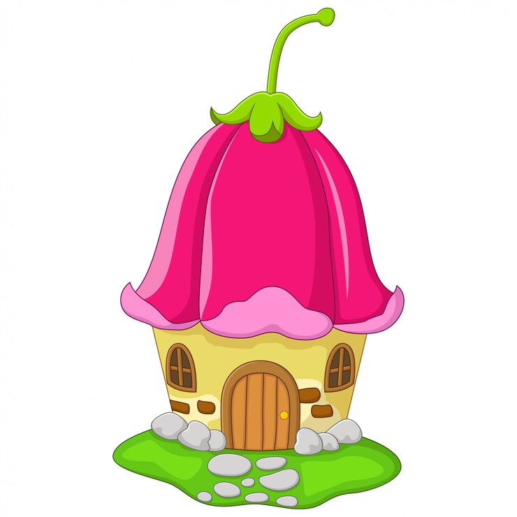 Wektor cartoon fairy house with a pink bellflower