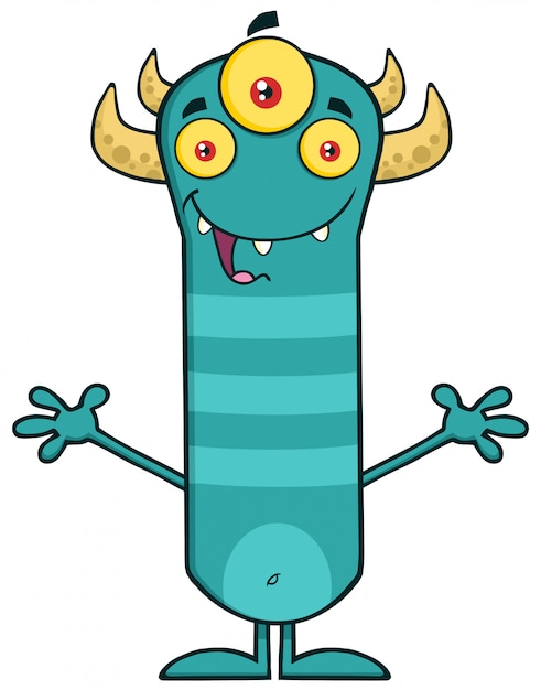 Cartoon Horned Monster Z Otwartymi Rękami