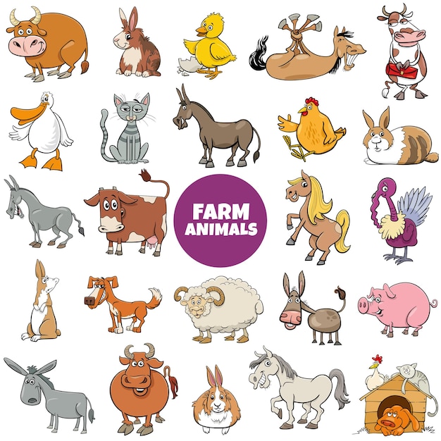 Plik wektorowy cartoon illustration of funny farm animal characters big set