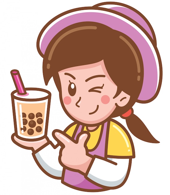 Cartoon Kobieta Przedstawiająca Bubble Tea