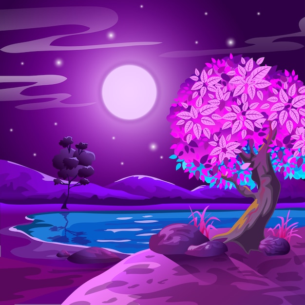 Plik wektorowy cartoon night landscape in moon light