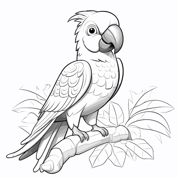Plik wektorowy cartoon papuga ptak do kolorowania czarno-biały kolorowanie książka lub strona dla dzieci