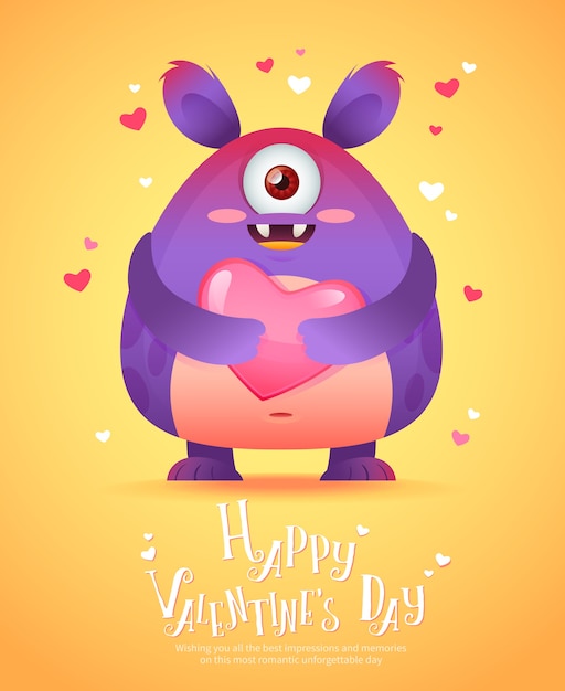 Cartoon Potwora Z Karty Valentine's Serca