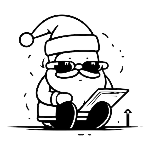 Plik wektorowy cartoon santa claus in sunglasses with tablet pc vector illustration