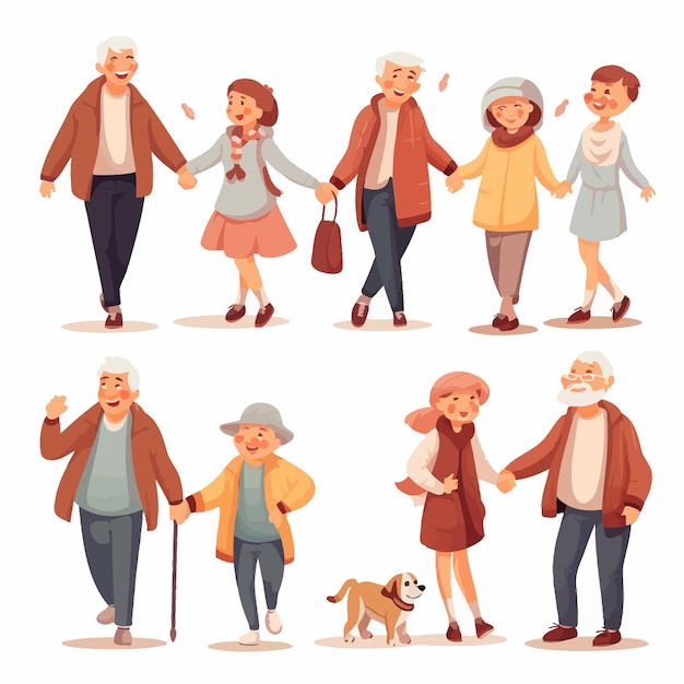 Plik wektorowy cartoon_set_grandparents_warm_holding_hands