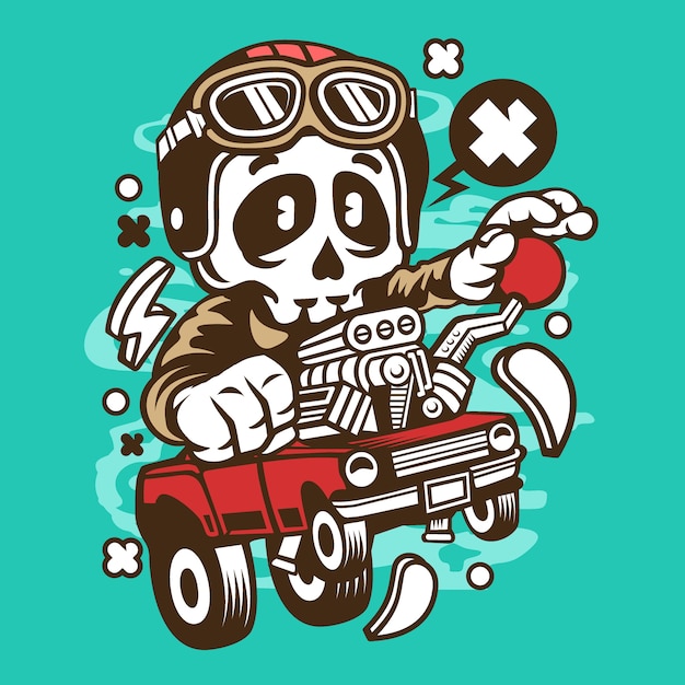 Cartoon Skull Hot Rod Racer