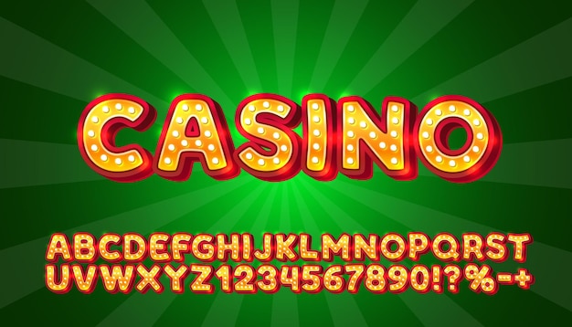 Casino Złoty Kolor Czcionki Czerwony Angielski Alfabet I Liczby Znak Ilustracja Wektorowa