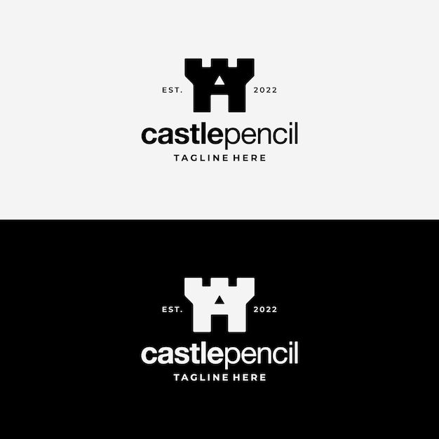 Castle King Kingdom Z Ołówkiem Logo Design Inspiracja