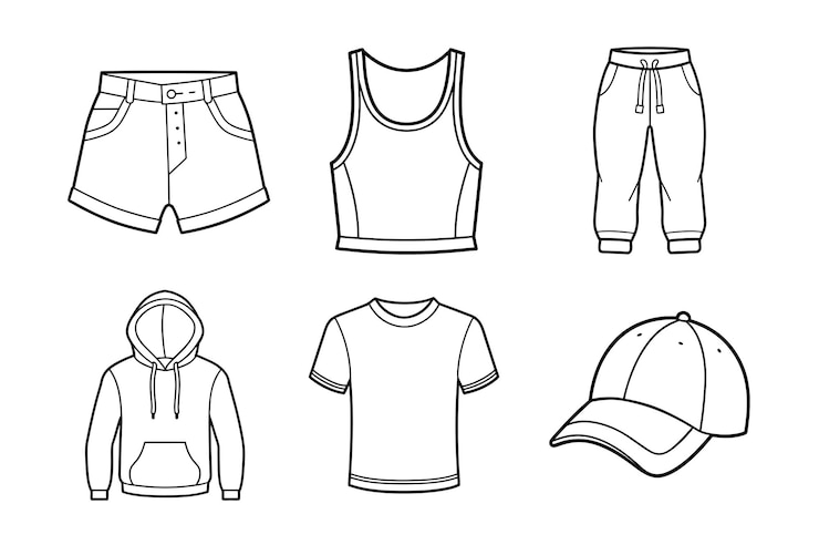 Wektor casual essentials vector line art bundle z odzieżą codzienną