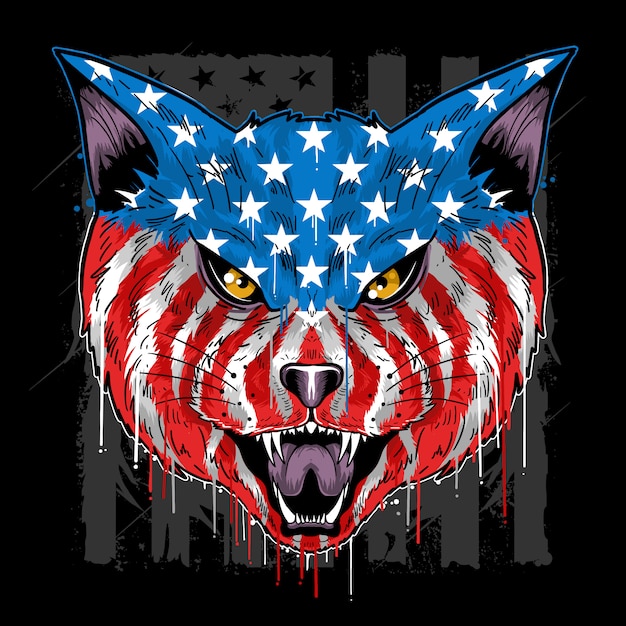 Cat Beast Head America Flag Kolor Wektor