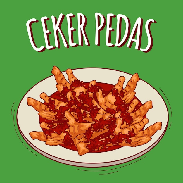 Plik wektorowy ceker pedas ilustracja indonezyjskie jedzenie w stylu kreskówki