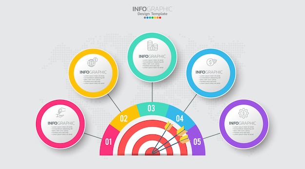 Cel Z Pięcioma Krokami Do Szablonu Infografiki Celu Dla Internetowych Prezentacji Biznesowych