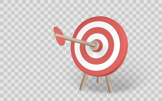 Cel z strzałą uderzającą w bullseye Symbol precyzyjnego skupienia i sukcesu 3D Minimalistyczny styl projektowania