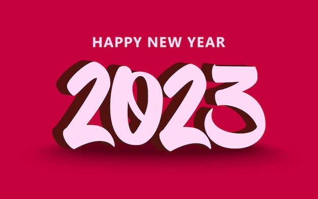 Celebracja jasny transparent z tekstem szczęśliwego nowego roku 2023 na czerwonym tle.