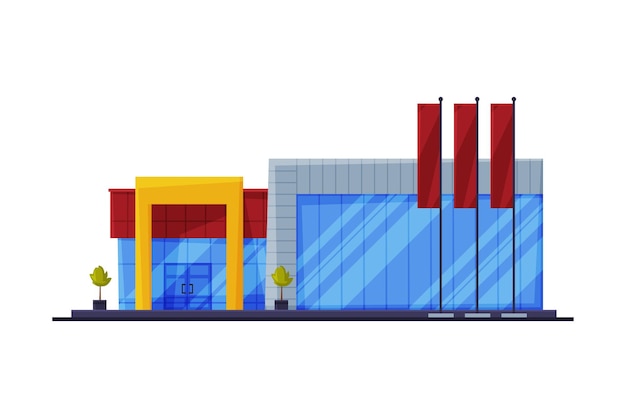 Centrum handlowe Budynek komercyjny Nowoczesny sklep detaliczny lub supermarket Fasada Projekt architektury miejskiej Element ilustracja wektorowa płaska