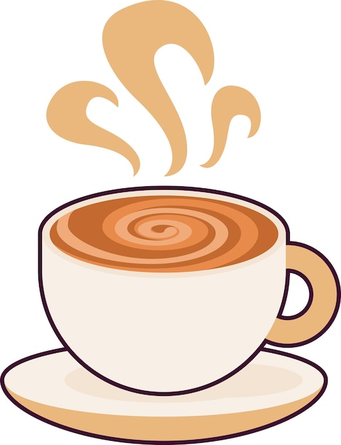 Plik wektorowy ceramiczny kubek z wirującą parą gorące słodkie cappuccino i piankowy wzór na powierzchni w skręconym mieszanym w spirali ożywcze napoje kawowe proste kolorowe ikonki wektorowe wyizolowane na białym tle