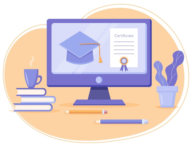 Certyfikat na ekranie monitora dla kursów e-learningu, webinarów i edukacji online