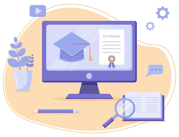Certyfikat online na ekranie monitora dla webinarium kursu e-learningowego i koncepcji edukacji online