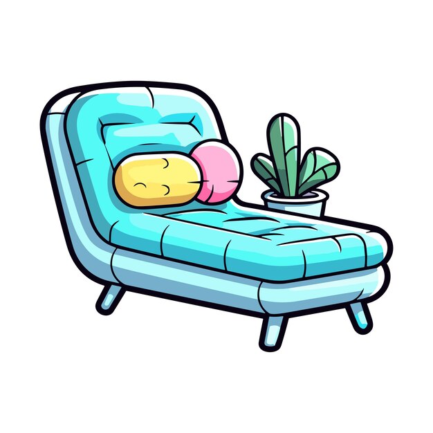 Plik wektorowy chaise lounge naklejka chłodne kolory kawaii clip art ilustracja