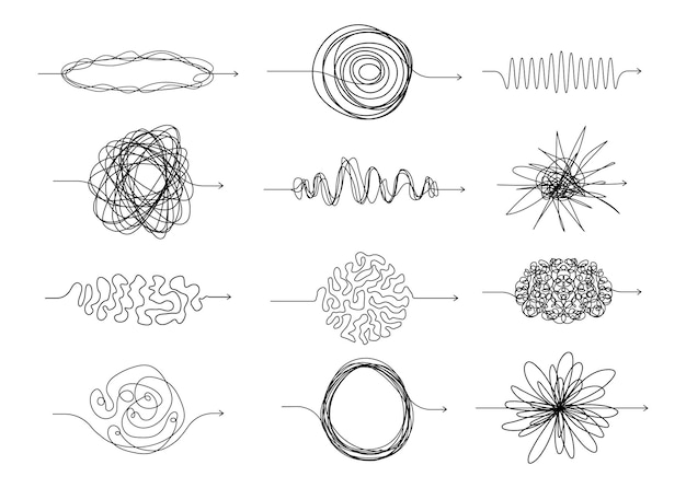 Plik wektorowy chaotyczne strzały linii doodle chaos proste narysowane symbole zdezorientowany bałagan węzeł