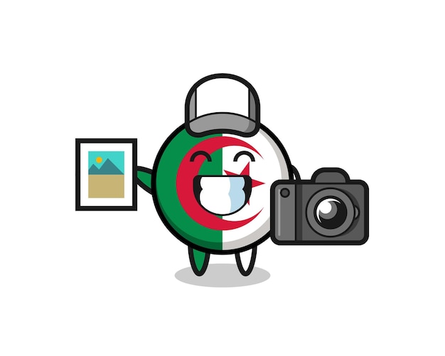 Charakter Ilustracja Flagi Algierii Jako Fotograf ładny Design