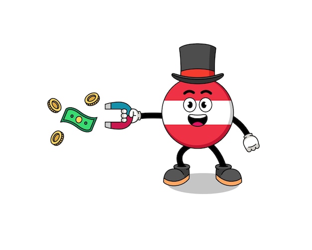 Charakter Ilustracja Flagi Austrii łapiącej Pieniądze Za Pomocą Projektu Postaci Magnesu