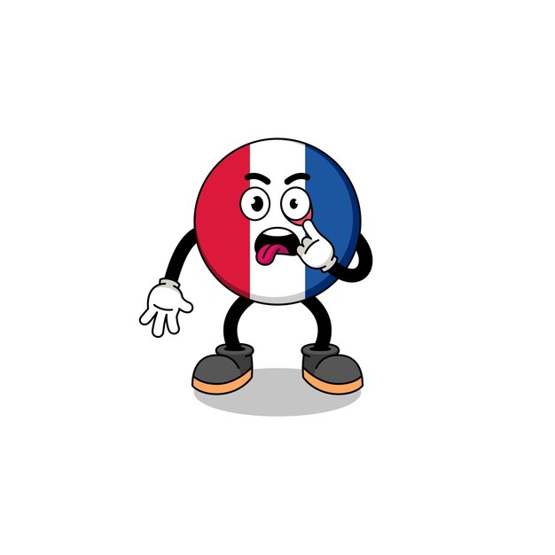 Plik wektorowy charakter ilustracja flagi francji z wystającym językiem