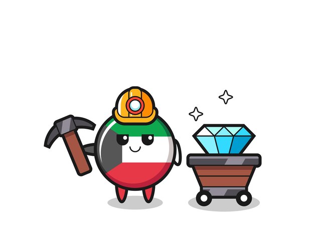 Charakter Ilustracja Odznaki Flagi Kuwejtu Jako Górnik, ładny Design